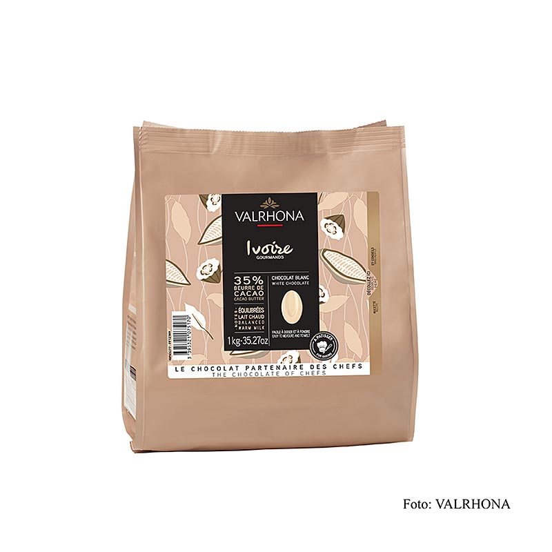 Valrhona Ivoire witte couverture callets, 35% cacaoboter, 1 kg 