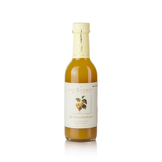 A 250 ml bottle of van Nahmen Abrikozennectar made with 45% direct sap from Orangé de Provence apricots