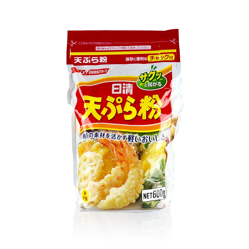 A close-up image of a 600g package of Tempura-beslagmix, a Japanese-style batter mix for frying, showcasing the product label and packaging design