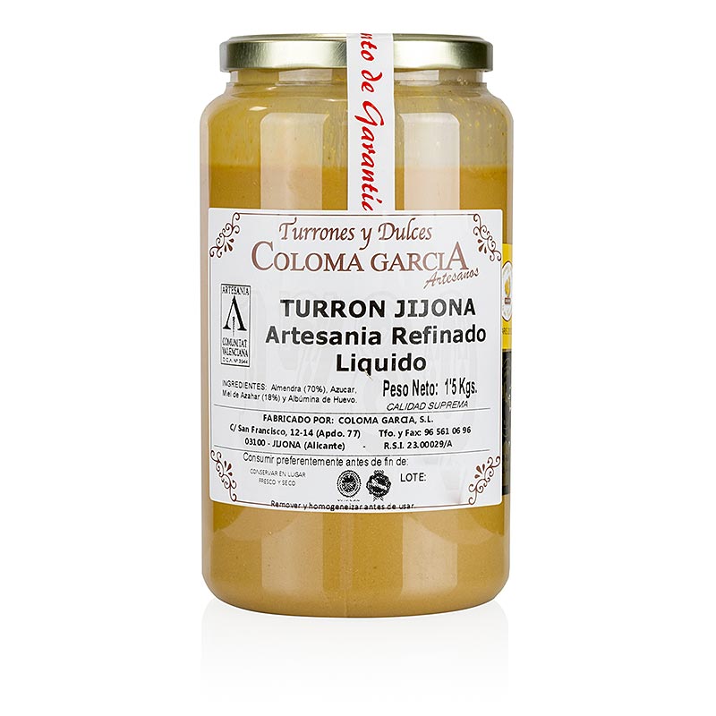Spaanse turron - gemaakt van amandelen, vloeibaar, Turron Liquido de Jijona, 15 kg - traditionele Spaanse zoete lekkernij van amandelen, in vloeibare vorm, 15 kg verpakking
