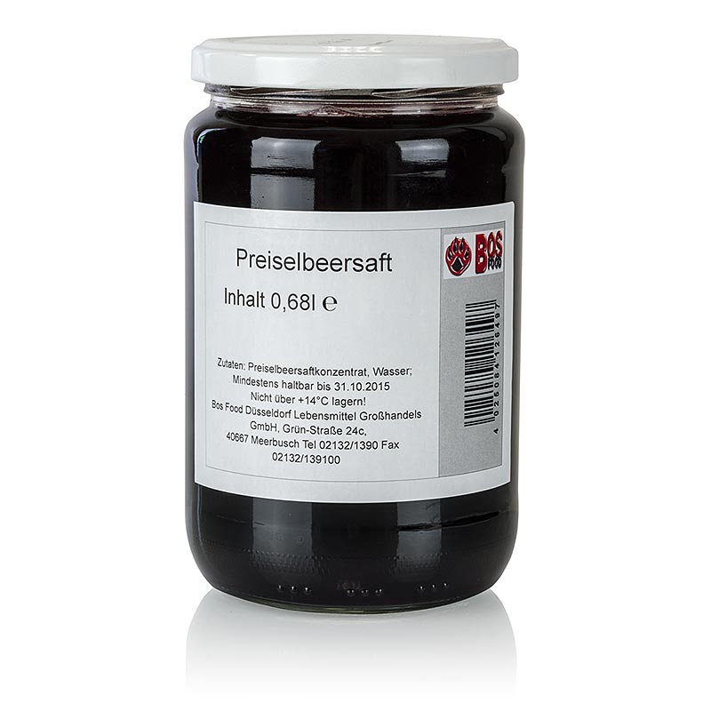 Veenbessensap van 680 ml, biologisch geteeld en verpakt in een duurzame fles