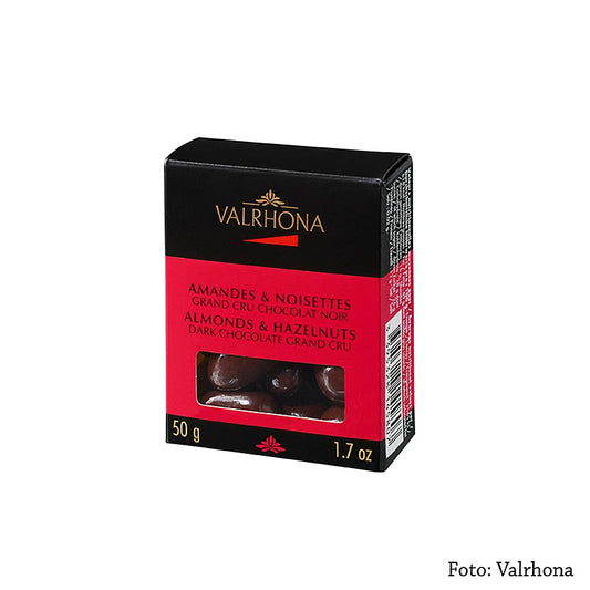 Valrhona Equinoxe balletjes - amandelen en hazelnoten omhuld met 50 g pure chocolade