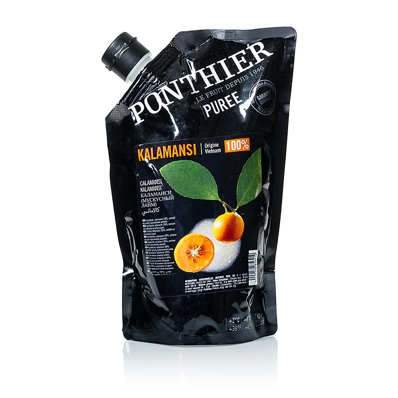 Puree - Citroen Kalamansi, ongezoet, 100% fruit, 1 kg - productafbeelding met heerlijke en natuurlijke vruchtpuree van verse Kalamansi citroenen