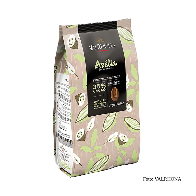 Valrhona Azélia, 35% hazelnut couverture chocolate callets, 3 kg packaging