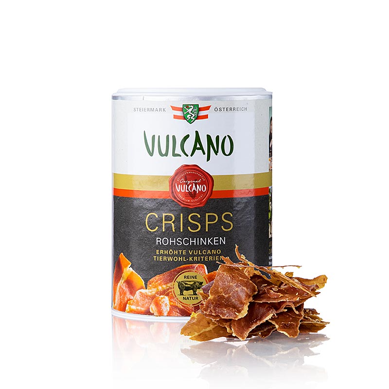 VULCANO Crisps, rauwe ham chips, 35 g - savory snack with thinly sliced raw ham in a 35 gram pack