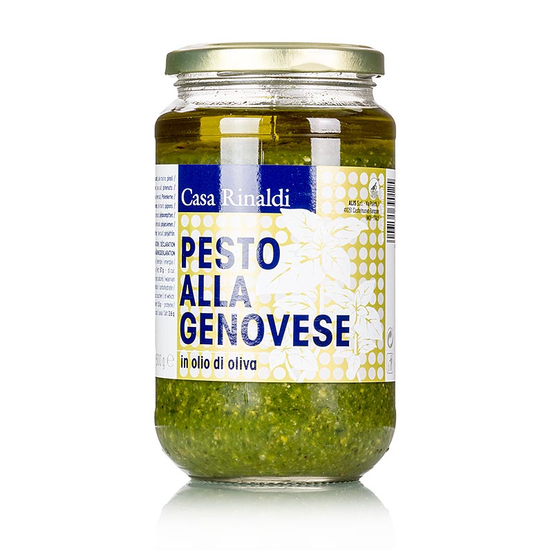 Pesto Genovese, veganistisch & lactosevrij, Casa Rinaldi, 500 g, gemaakt van verse basilicum, knoflook, olijfolie en pijnboompitten