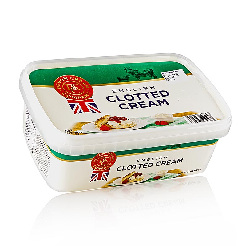 A 1 kg container of Engelse clotted cream, a thick and creamy 55% fat content dairy product