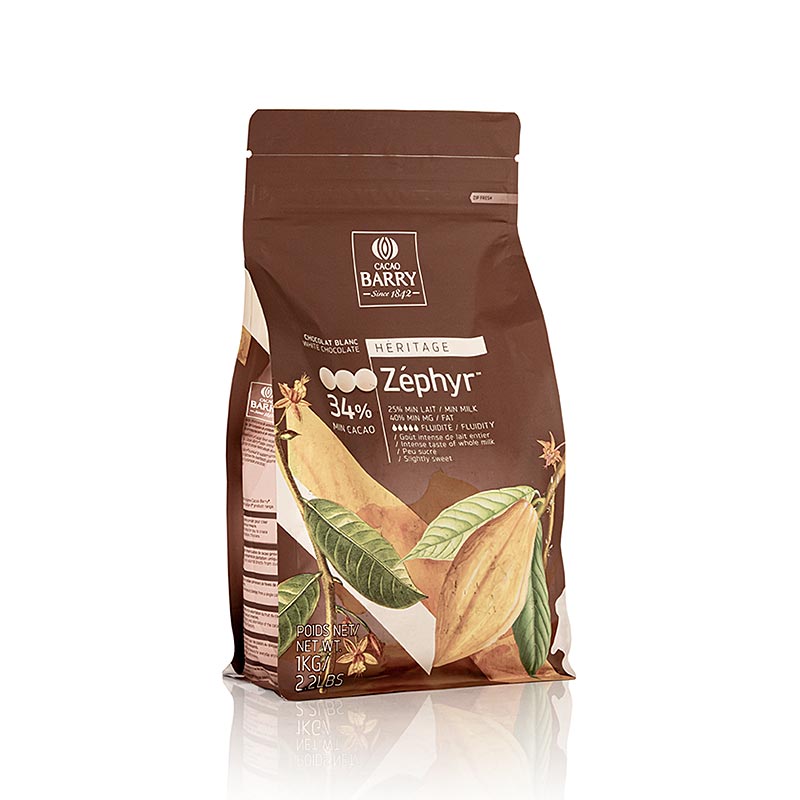 Zéphyr, witte chocolade, Callets, 34% cacao, 1 kg - smeltende Belgische chocolade van hoge kwaliteit voor bakken en koken