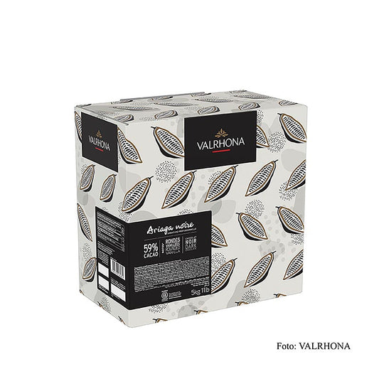 Valrhona Ariaga Noire, pure chocolade couverture Callets, 59% cacao, 5 kg, ideal for creating rich and decadent desserts and confections