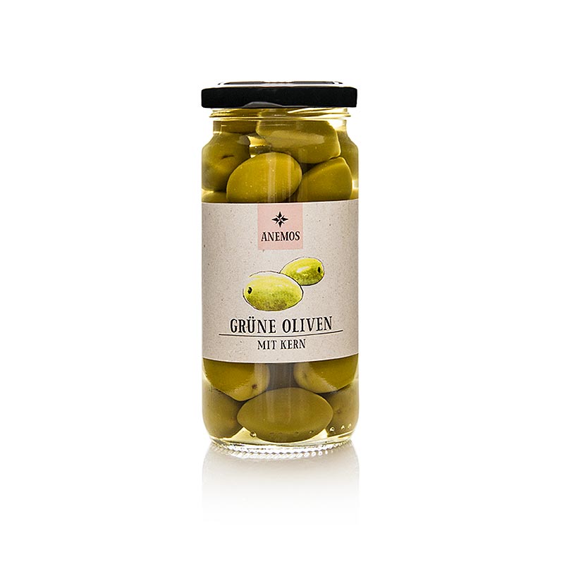 Green olives with pits, preserved in brine, ANEMOS brand, 227 grams