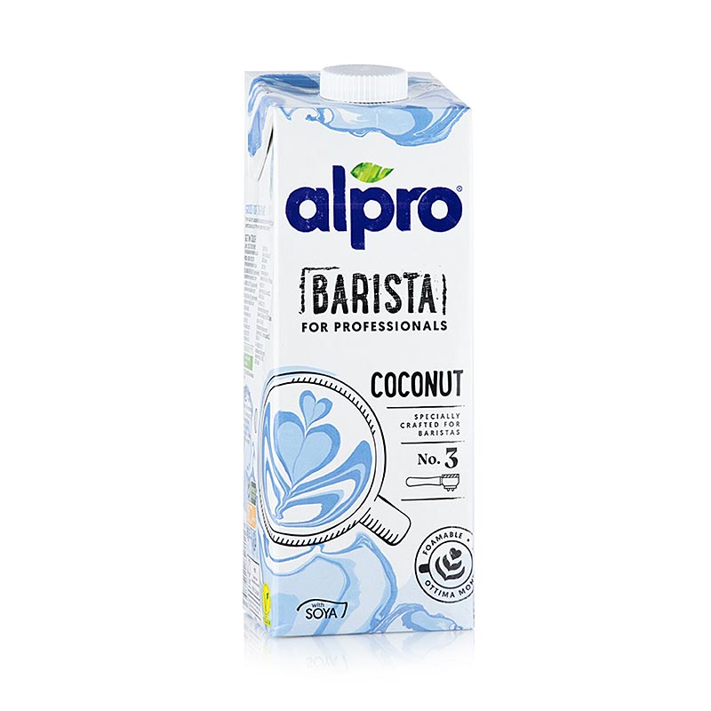 A 1-liter carton of Alpro Professional Barista Sojadrank with coconut flavor