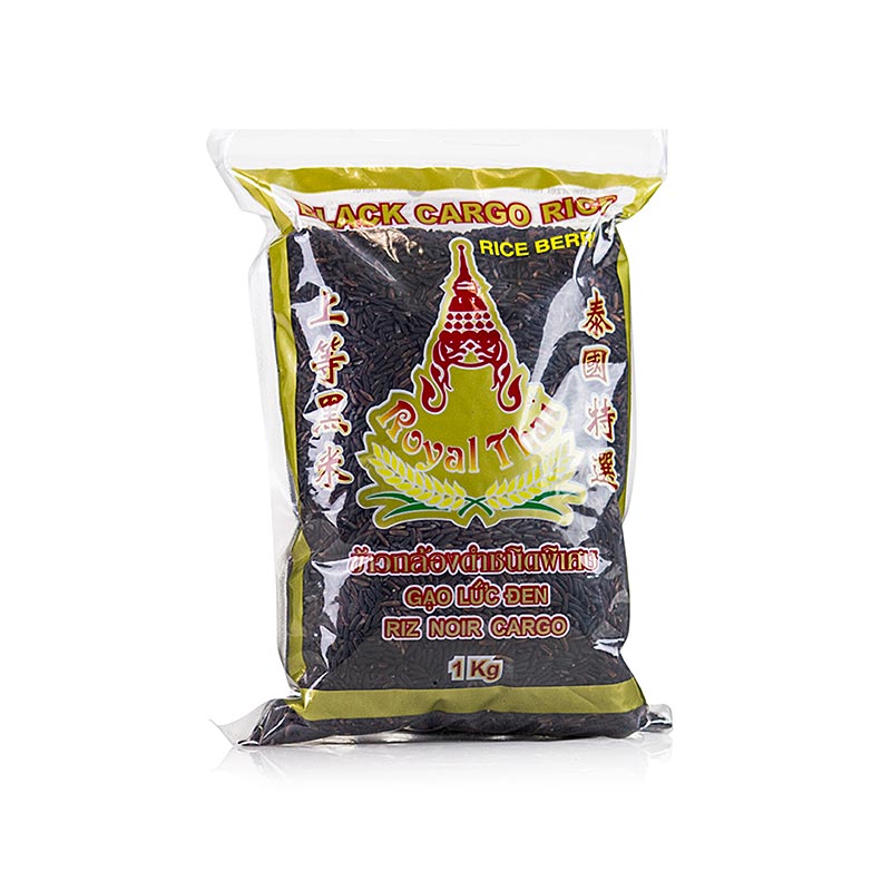 Royal Thai Zwarte Rijst, also known as Black Cargo Rice or Rice Berry, a 1 kg package of premium quality whole grain rice