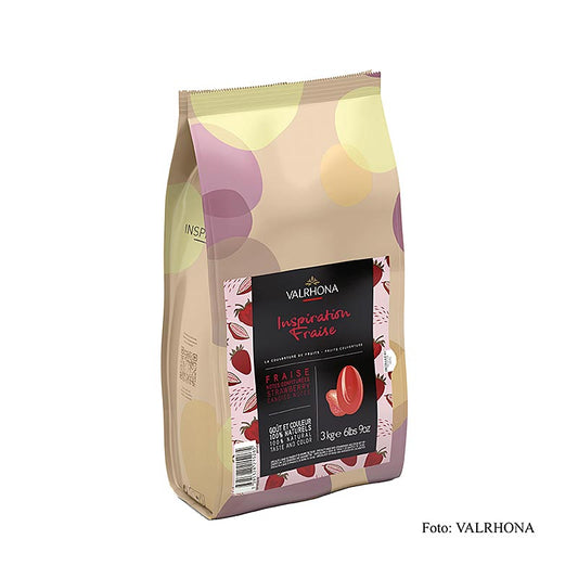 Valrhona Inspiration Aardbei, aardbeienspecialiteit met cacaoboter, 3kg (15391), 3 kg - Een grote zak van 3 kilogram van Valrhona Inspiration Aardbei, een heerlijke aardbeienspecialiteit met cacaoboter