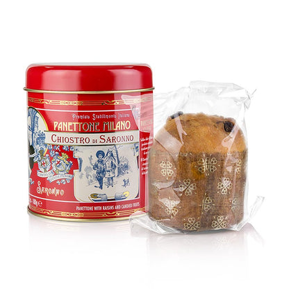 Heerlijke klassieke Kerstgebak Panettone in een rood metalen blik van 100 g