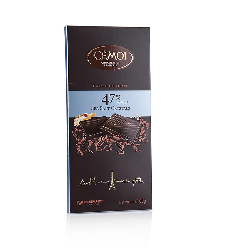 Indulge in the rich and smooth Reep pure chocolade 47% cacao with fleur de sel, a delectable 100g treat from Cémoi