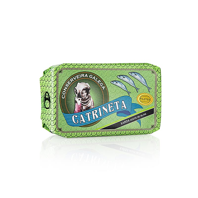 Whole mackerel fillets in olive oil, Catrineta brand, 120g, high-quality seafood product