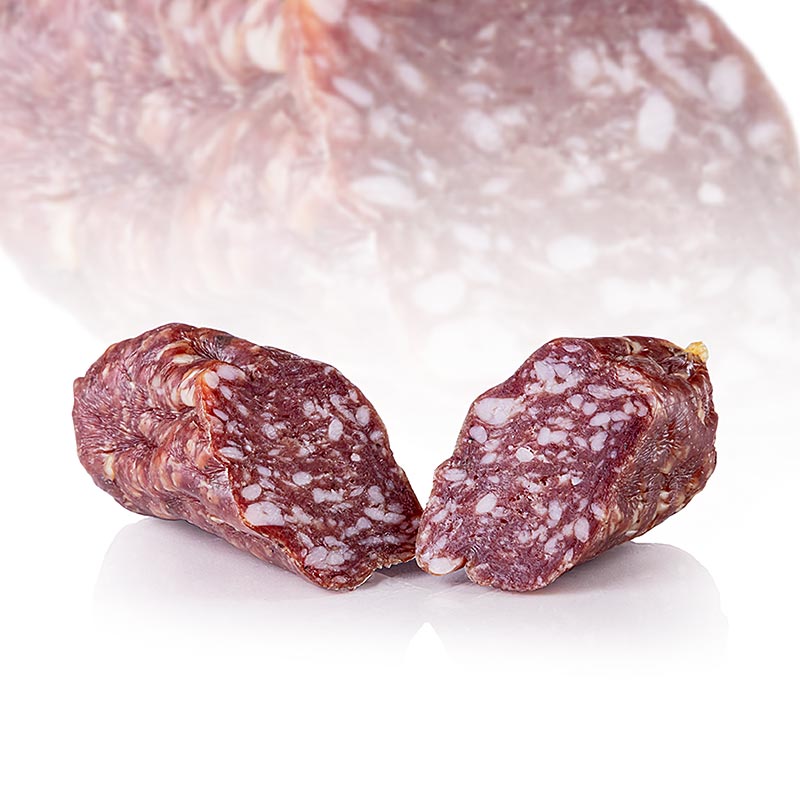 Truffelsalami, a gourmet Italian sausage with summer truffles, made by Franchi Salumi, weighing approximately 200 grams, and measuring around 11cm in diameter and 45cm in height