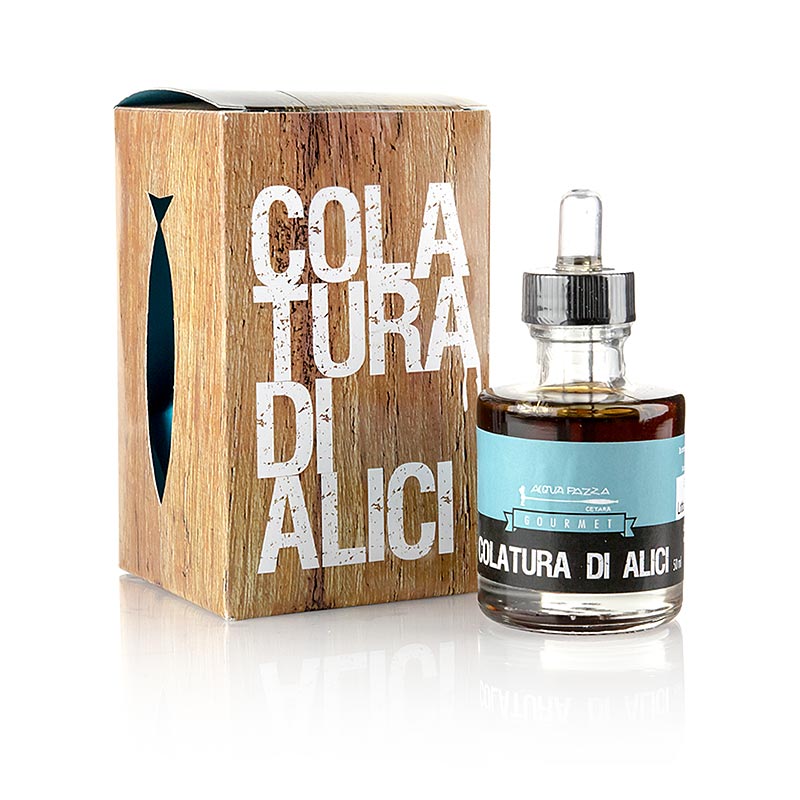 Colatura di Alici, ansjovissaus in een 50 ml pipetfles, perfect voor het maken van heerlijke Acquapazza gerechten
