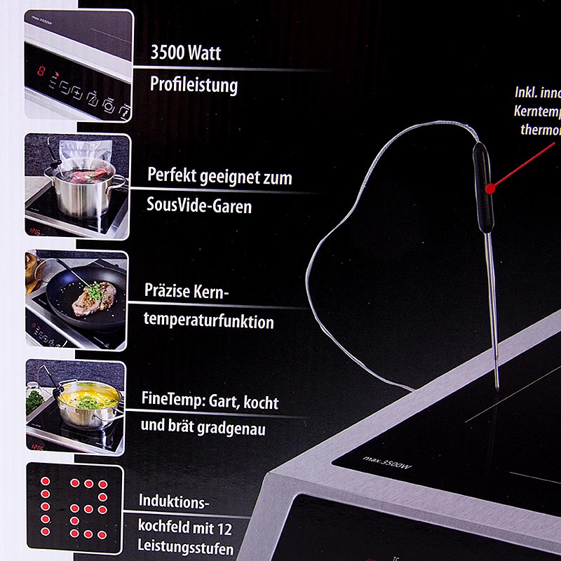 Stainless steel induction cooktop with 3500 watt thermo control by Caso, 1 piece