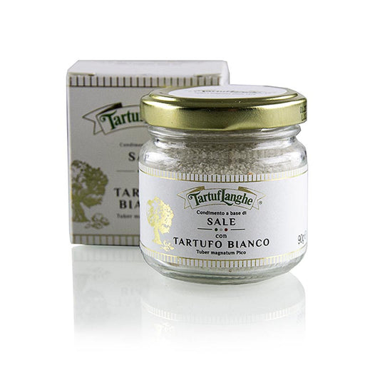 Tartuflanghe  Frans zeezout met witte truffel (tuber magnatum pico), 90 g - Gourmet sea salt with rare white truffle from France, 90 grams