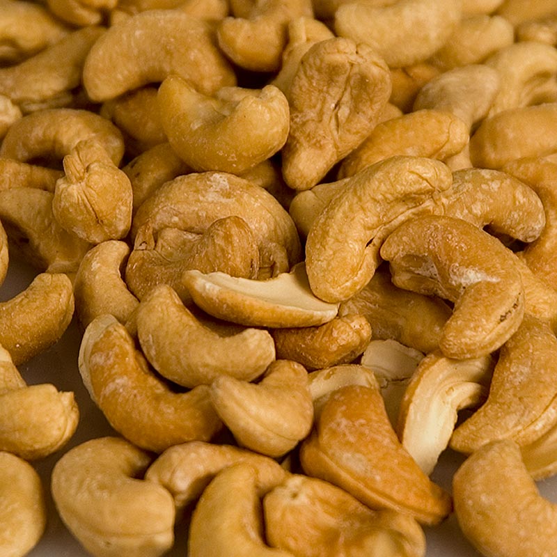 1kg package of whole, roasted and salted cashew nuts, perfect for snacking or cooking