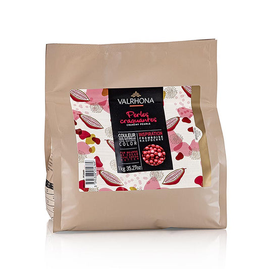 Valrhona krokante parels, graanvulling met inspiratie framboos, rood, 1 kg - heerlijke chocolade snack met knapperige granenvulling en fruitige frambozensmaak