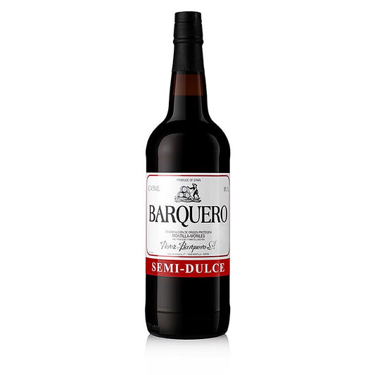 Barquero Semi Dulce, a 145% cooking wine in a 1 liter bottle