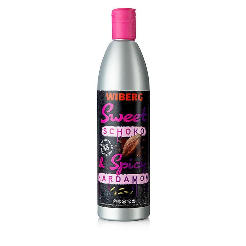 500 ml bottle of WIBERG Zoete en Kruidige Saus - Chocolade & Kardemom, a sweet and spicy chocolate and cardamom sauce perfect for adding rich flavor to your dishes