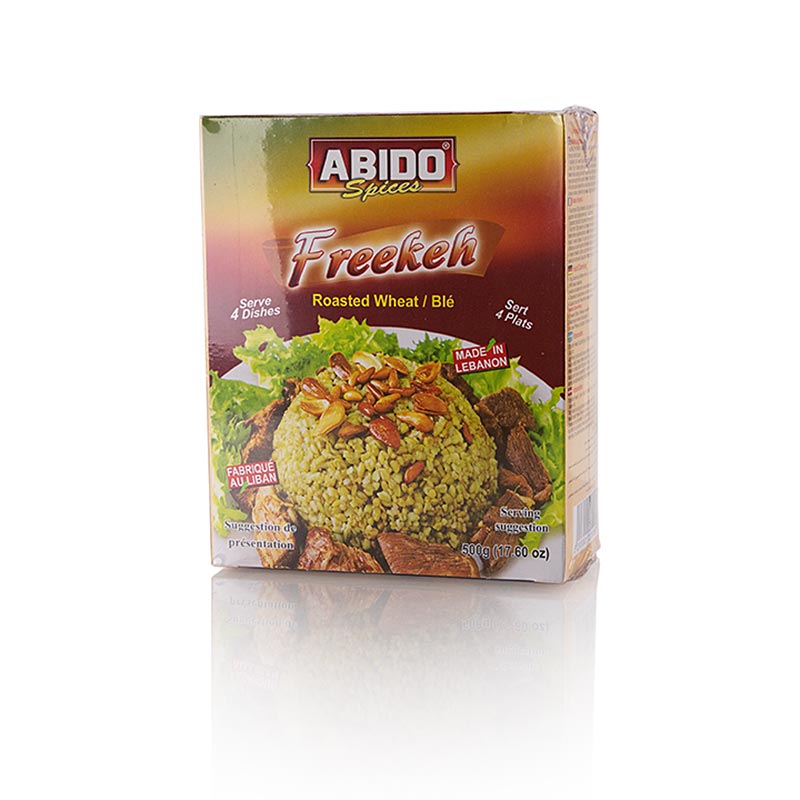 500g package of green and roasted Freekeh (Farik, Frikeh, Firik) wheat from Abido
