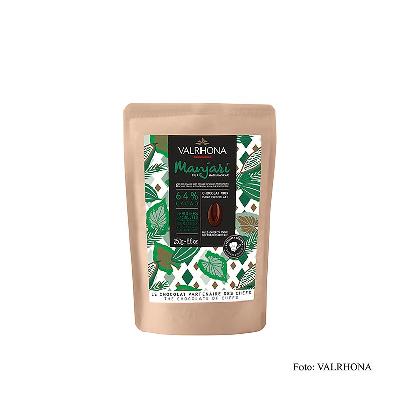 Valrhona Manjari, donkere chocolade 64%, Callets, 250 g, rich and decadent dark chocolate in convenient 250 g packaging