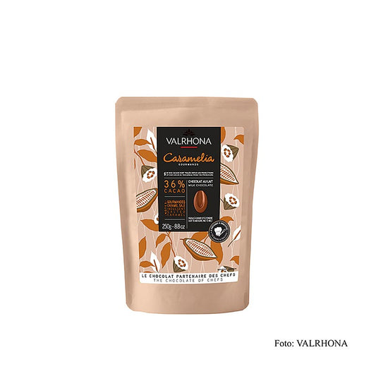 Valrhona Caramelia 36% milk chocolate Callets, 250g for baking and cooking