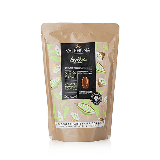 Valrhona Azelia hazelnut couverture 35% callets, 250g, ideal for baking and confectionery