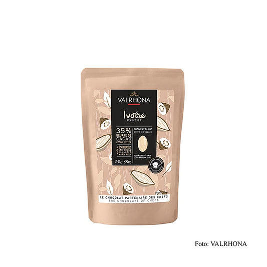 Valrhona Ivoire 35% Cacaoboter Witte Couverture Callets, 250 g, perfect for baking and confectionery