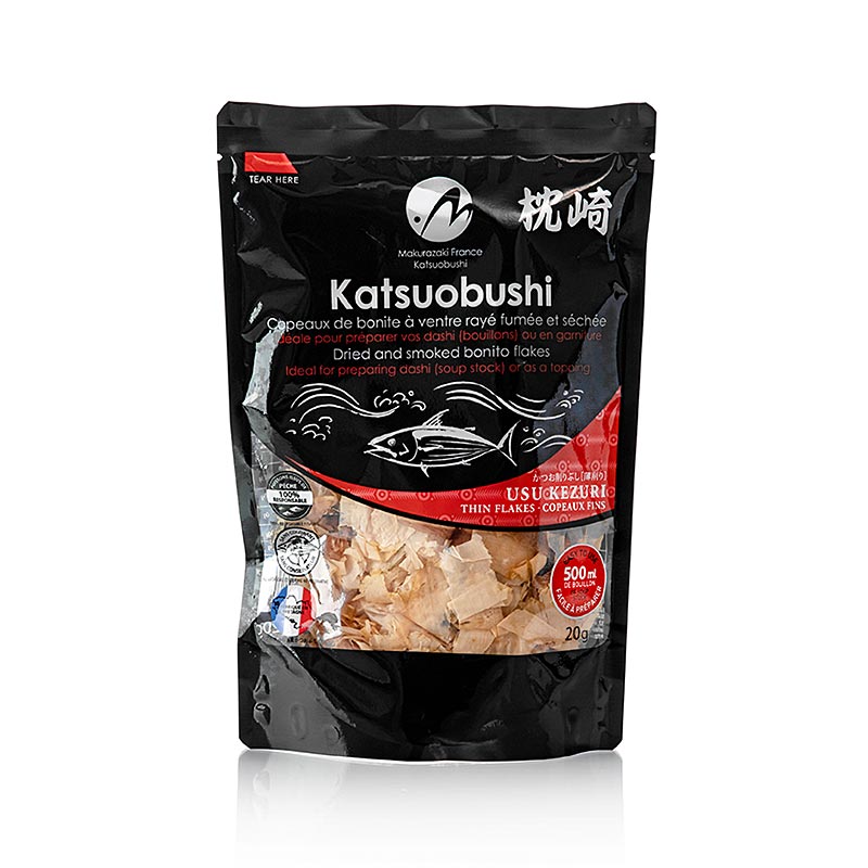 20 gram package of Katsuobushi Bonitovlokken, thin and finely shaved, ideal for flavoring dishes