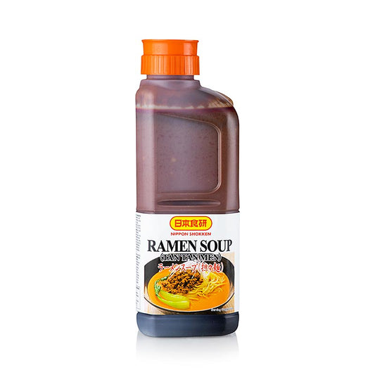 Ramen soep basis, Tan Tan Men smaak, Nihon Shokken, 1739 l - Een grote fles Nihon Shokken Tan Tan Men smaak ramensoep basis van 1739 liter