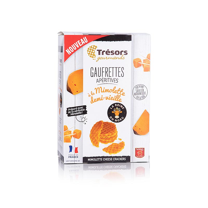 Barsnack Trésors - Gaufrettes, French mini wafels met Mimolette cheese, 60g - savory cheese-flavored snack in convenient bite-sized portions