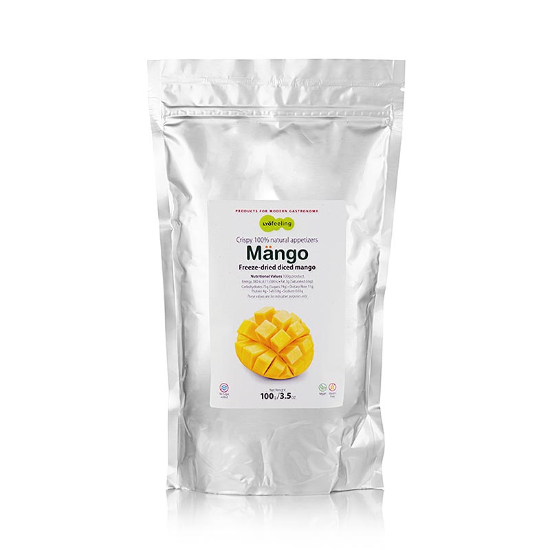 Gevriesdroogde mango blokjes, 100 g, van het product TÖUFOOD LYOFËELING MÄNGO