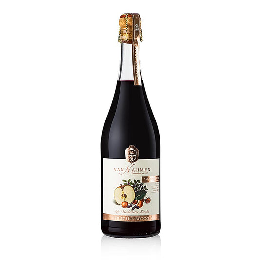 750 ml fles van Van Nahmen Appel-Bosbes-Kers Fruit Secco, een alcoholvrije drank