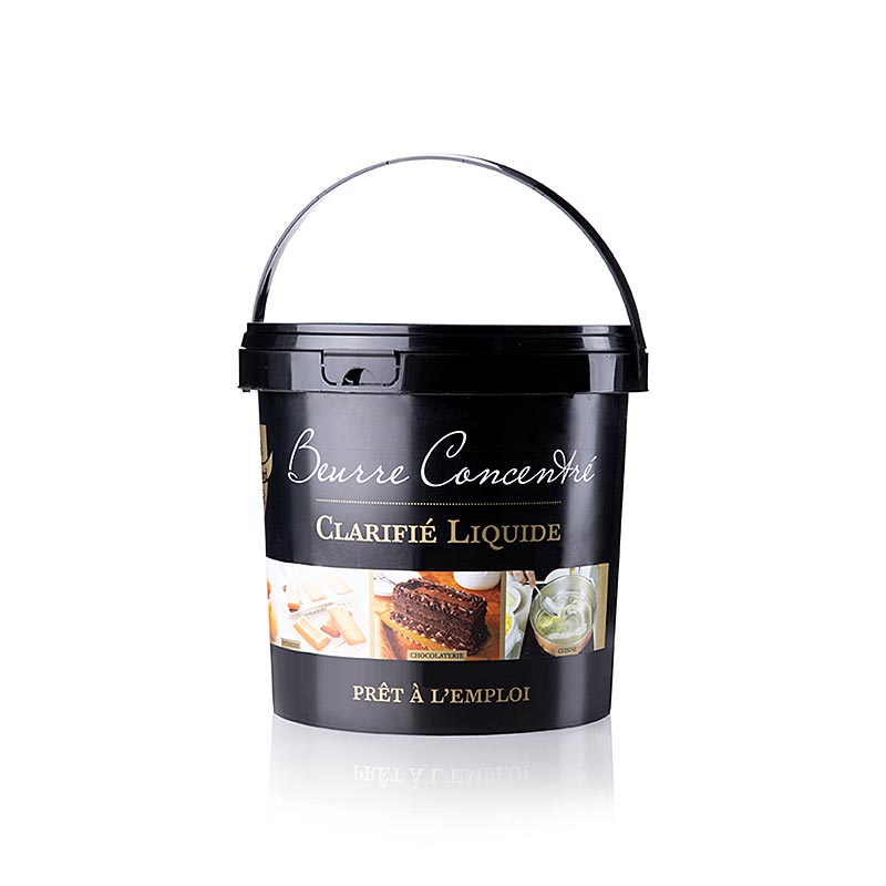 Beurre Concentre Clarifie Liquide - Boter, geklaard, vloeibaar, 2 kg - Een afbeelding van een fles met 2 kg vloeibare, geklaarde boter
