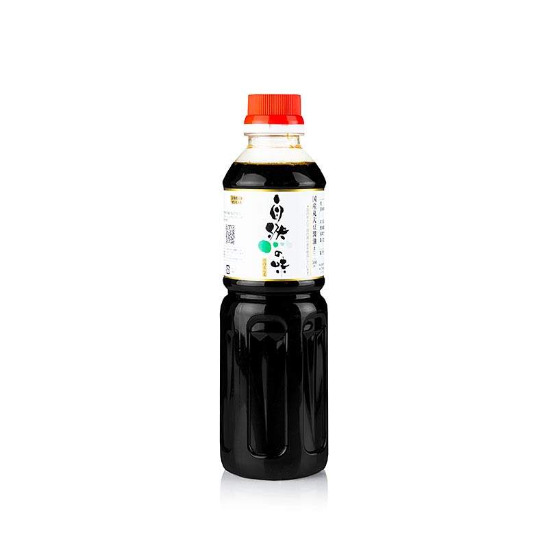 A 500 ml bottle of Sojasaus - Shoyu Koikuchi Premium, donker, Morita, with rich, dark color and bold flavor
