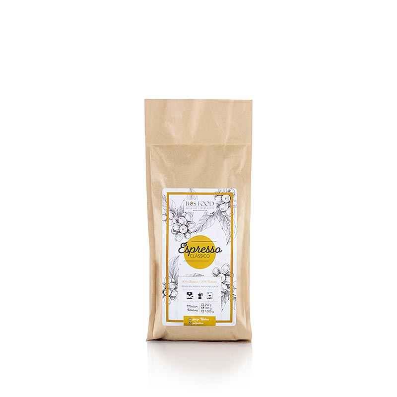 Espresso Classico, koffiemelange met 20% Robusta, GEMILLEERD, 500 g, verpakt in een zak