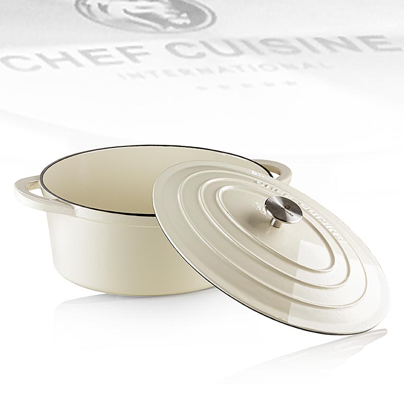 Chef Cuisine beige cast iron and enamel oval roasting dish with lid, 1 piece