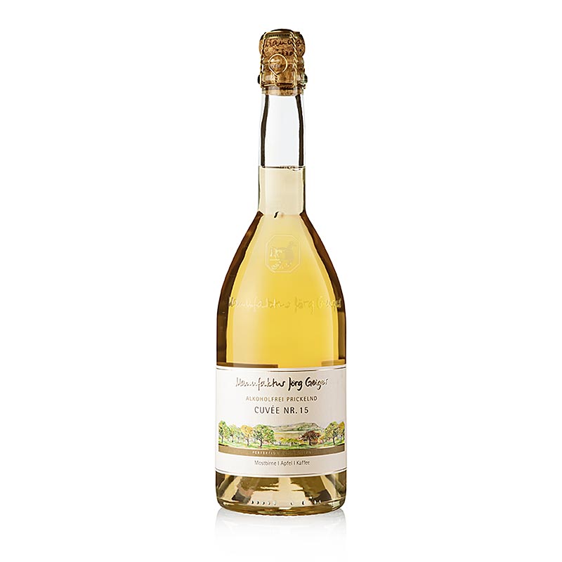 750 ml bottle of Manufactuur Jörg Geiger Alcoholvrije mousserende Cuvée 15 with elegant label design, perfect for non-alcoholic sparkling wine lovers