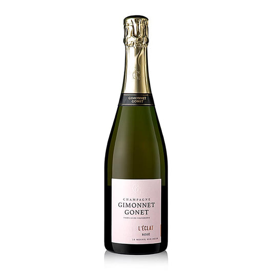 Beautifully presented bottle of Champagne Gimonnet Gonet l'Eclat rosé brut, 750 ml, with a vibrant pink hue and elegant label design, perfect for celebrating special occasions