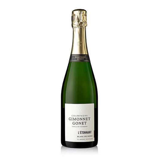 750 ml bottle of Champagne Gimonnet Gonet l'Etonnant Blanc de Noirs 1Cru brut, made from Pinot Noir grapes, perfect for special occasions and celebrations