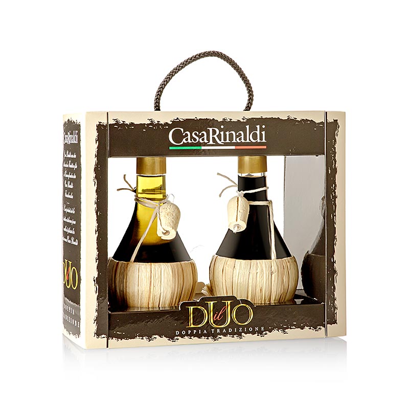 Set Il Duo - Aceto Balsamico Modena & Extra Vergine Olijfolie, CasaRinaldi, 500 ml, 2 x 250 ml - Productafbeelding van balsamico azijn en extra vierge olijfolie in een set van 500 ml, CasaRinaldi