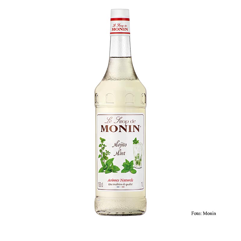 Monin Mojito muntsiroop, wit (met rumaroma) 1:8, 1 l bottle of mint syrup with rum flavor, perfect for cocktails