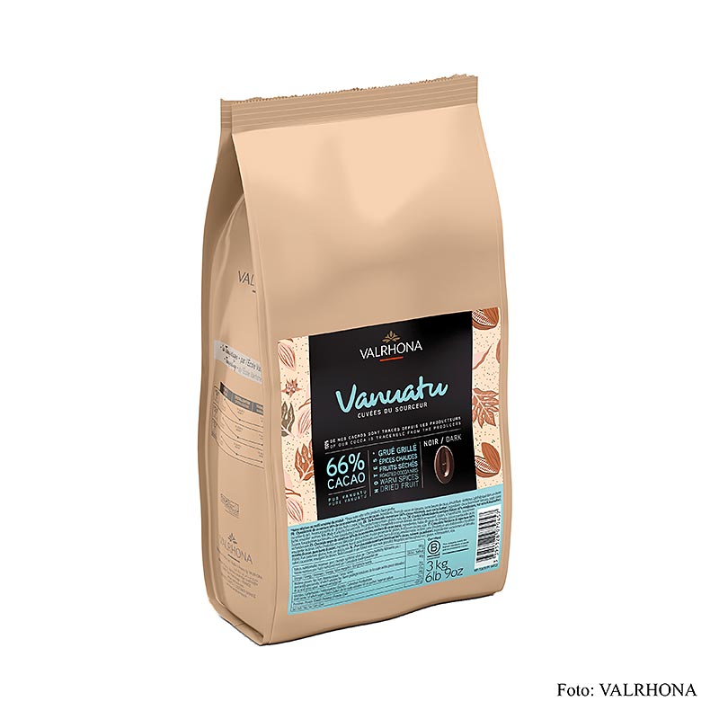 Valrhona Cuvee Vanuatu, donkere couverture, 66% cacao, Callets (44722), 3 kg - premium dark chocolate couverture with 66% cacao content in convenient 3 kg packaging