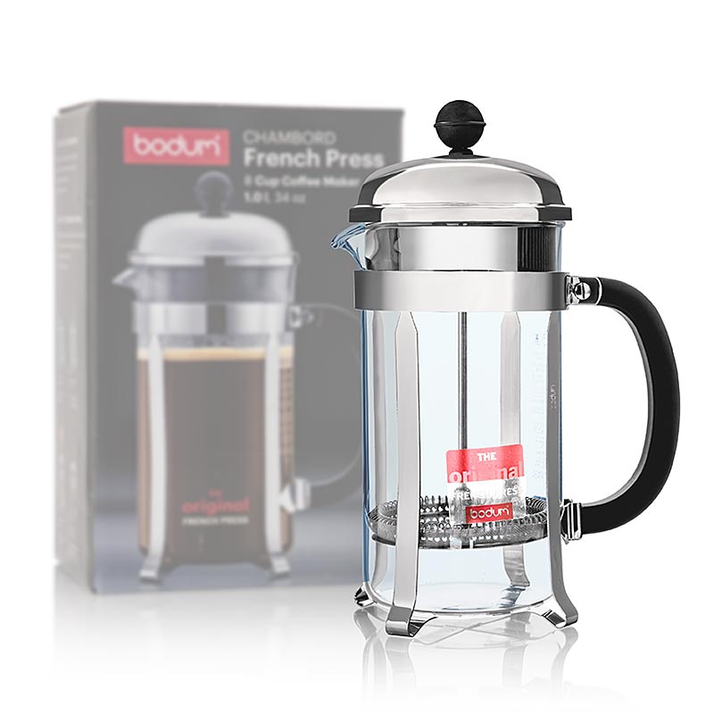 High-quality Bodum Chambord coffee maker made of chrome stainless steel